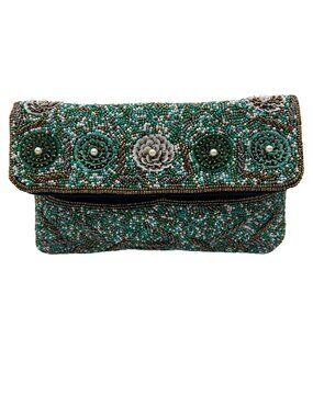 MMs Brands Turquoise Hand-Beaded Evening Clutch Bag